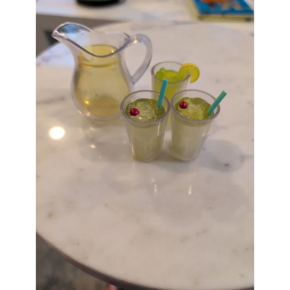 Minis Lemonade Pitcher and 3 Cups for Doll House Miniatures or American Dolls